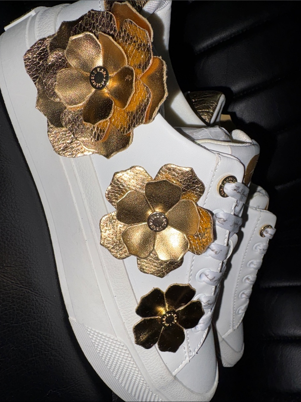 White Sneakers with Gold Floral Appliqués - Picture 2 of 7